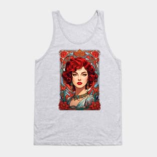 Bohemian Red Haired woman retro vintage floral design Tank Top